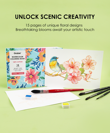 15 Sheets 140LB Floral-Themed Watercolor Coloring Book